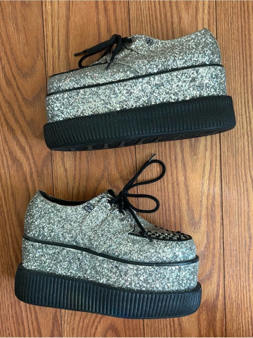 Silver Glitter T.U.K Platform Creepers